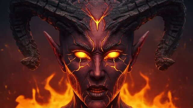 Fiery demon woman portrait graphic design illustration