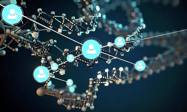 Interconnected network over simulated deoxyribonucleic acid structures - Powered by Adobe