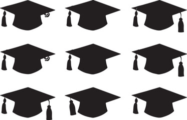 Graduation cap icons set vector illustration on white background. Graduation hat icons vector.
