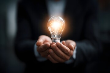 Glowing Light Bulb in Hands.