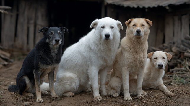 group of dogs stitting