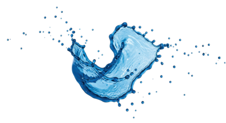 Vibrant blue water splash against a white background.
