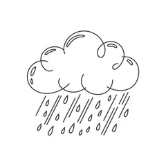 Simple Line Drawing of a Rain Cloud with Raindrops Falling