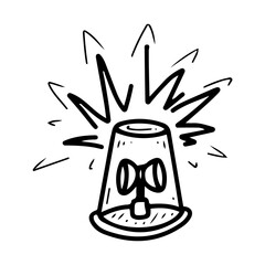 Flashing beacon of police car. Hand drawn doodle vector. Equipment light sound signal of emergency services. Illustration line art element.