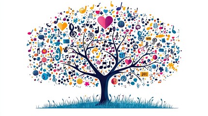 Colorful music-themed tree design.