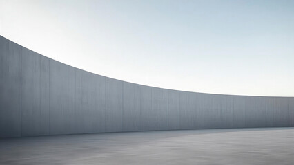 Curved concrete walls and the background of car advertisements on the square platform