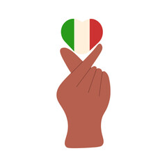 I love Mexico sticker template design. Vector illustration of hand with heart and mexican flag isolated transparent background. Perfect holiday t-shirt print poster banner cover design. EPS 10
