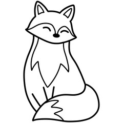 Hand drawn illustration outline of a sitting fox