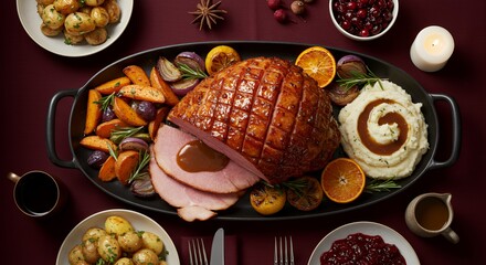 Glazed Ham with Roasted Vegetables and Creamy Mashed Potatoes: A Festive Holiday Feast