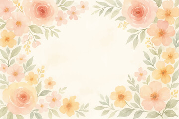 Vintage floral background with romantic pink roses, elegant frame, and decorative hearts for a wedding or Valentine's Day card design