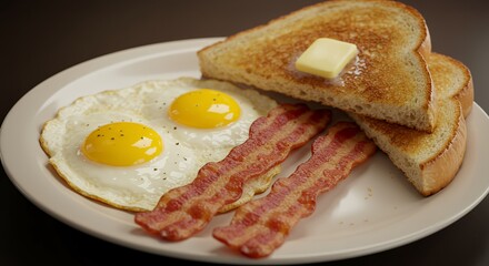 Golden Sunrise Breakfast: Perfectly fried eggs, crispy bacon, and buttery toast await.