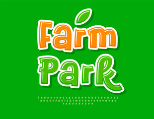 Vector Creative board Farm Park. Glossy Green Alphabet Letters and Number set. Handwritten Digital Font
