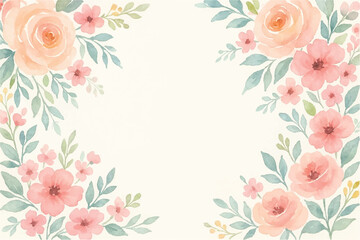 Vintage floral background with romantic pink roses, elegant frame, and decorative hearts for a wedding or Valentine's Day card design