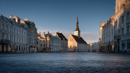 Fototapeta premium serene view of tallinns historic architecture under clear blue sky