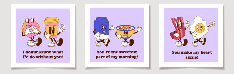 Valentine's Day Cards Featuring Retro Breakfast Duo with Funny Captions