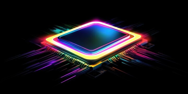 Colorful CPU chip with speed light trail effects