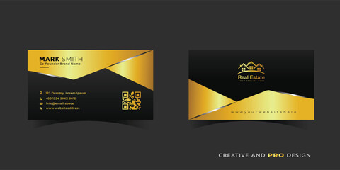 Modern gold and black business card design for real estate professionals