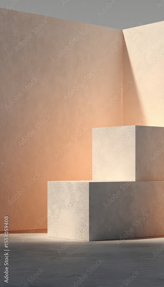 Poster minimalist architectural studio set featuring neutral forms and soft lighting for serene displays