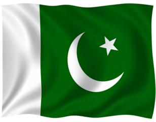 Waving Pakistani flag with realistic fabric folds, isolated on transparent background PNG