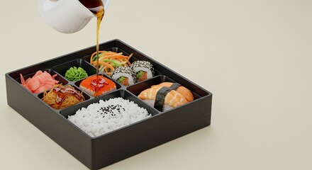 Soy Sauce Drizzled Perfection: A Delicious Japanese Bento Box
