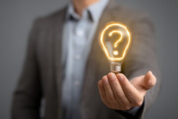 Question Mark Lightbulb in Hand Business Concept.