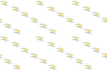 Watercolor Moon and Clouds Pattern: Diagonal Rows of Yellow Safari Sun with Grey Clouds on a Clean...