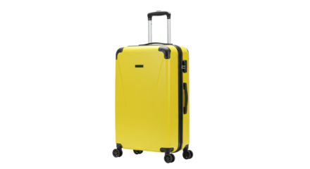 Yellow hard-shell luggage on transparent, png