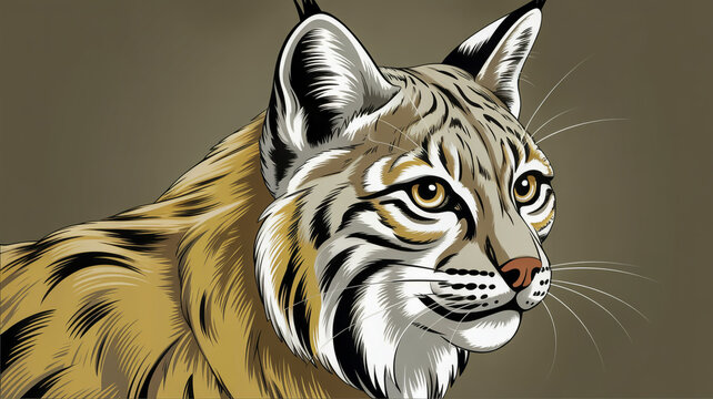A stylized digital illustration of a bobcat's head and partial neck in a modern artistic style.