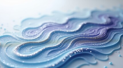 A serene abstract image featuring soft, wave-like textures in shades of blue, violet, and white. 