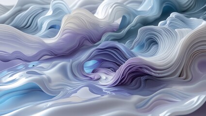 A serene abstract image featuring soft, wave-like textures in shades of blue, violet, and white. 