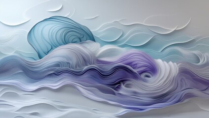 A serene abstract image featuring soft, wave-like textures in shades of blue, violet, and white. T
