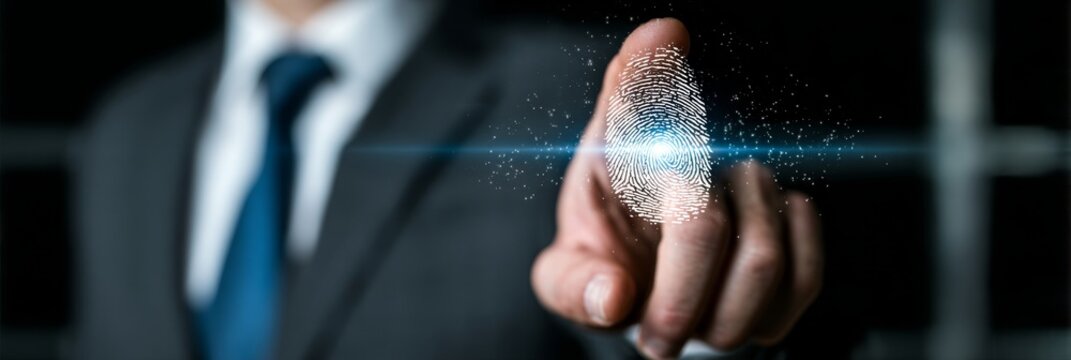 Businessman Using a Modern Biometric System for Secure Personal Verification and Access Control - Powered by Adobe