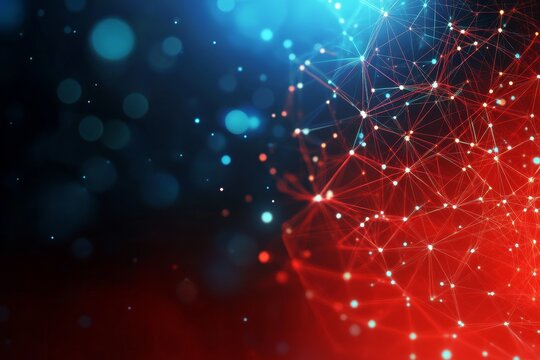 Vibrant Abstract Background Featuring an Intricate Network of Dots and Lines in Red and Blue Shades - Powered by Adobe