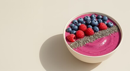 Sunlit Berry Smoothie Bowl: A vibrant blend of raspberries, blueberries, and chia seeds, perfect for a healthy breakfast or snack.