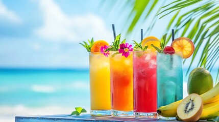 Refreshing tropical cocktails by the beach.