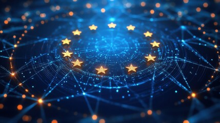EU star ring with digital tech blue background