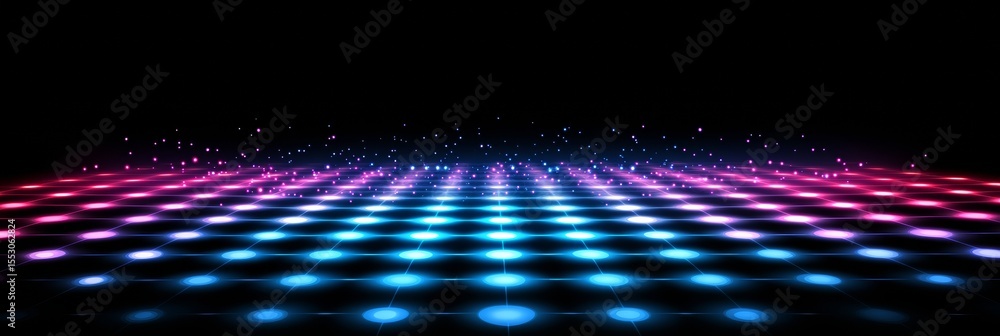 Aufkleber futuristic cyber background with neon lights and 3d grid floor effect for modern design concepts