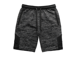 Mens black and grey heathered athletic shorts with pockets, Isolated On Transparent Background
