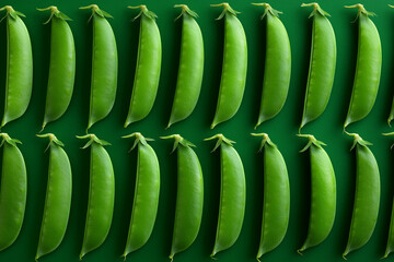 Green peas pod pattern on green background, healthy food concept background