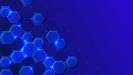 Blue banner with hexagons. Technology background
