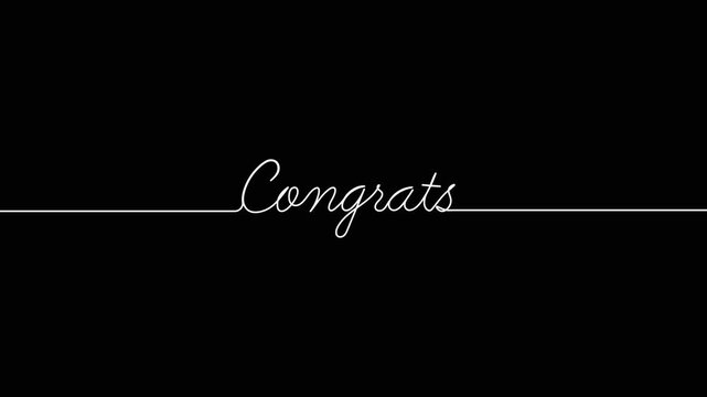 congrats animated continuous single one line art drawn animation phrase on white black background. hand drawing of word text congratulations