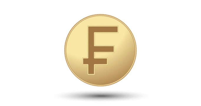 Gold coin with a Swiss Franc symbol on the face. The coin appear on the screen with a captivating style. Animated vector coin. Money animation.