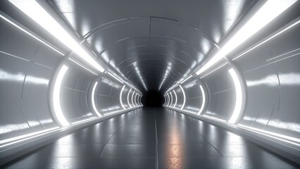 Futuristic metallic corridor going to a dark unknown place