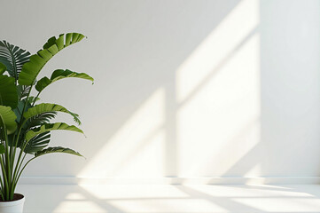 A potted plant sitting in front of a white wall.
