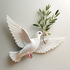 Obraz premium Serene dove flying with green olive branch