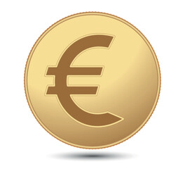 Gold coin with euro sign. Euro sign. Euro symbol.