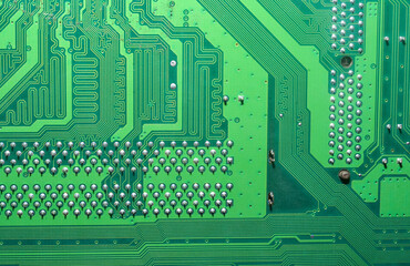 Printed circuit board with electronic components close up for science and technology project,...