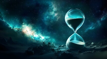 Magical Hourglass Floating in Space with Galactic Background