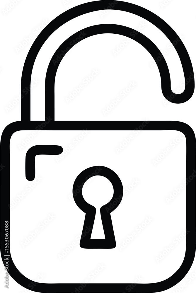 Poster minimal open padlock outline icon for security and access concepts