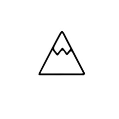 A simple line drawing of a mountain with snow on top peak